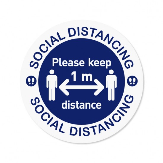 Covid-19 Floor Sticker Social Distancing 26cm Round Dark Blue 3pcs